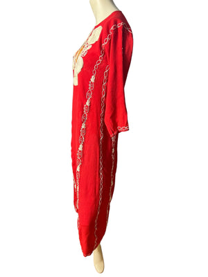 Vintage 70's red embroidered caftan dress S