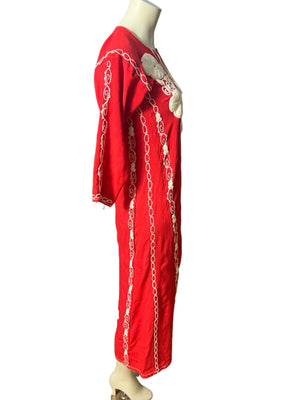 Vintage 70's red embroidered caftan dress S