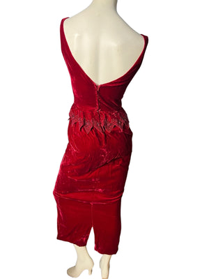 Vintage 60's red velvet formal dress S