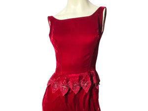 Vintage 60's red velvet formal dress S