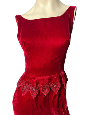 Vintage 60's red velvet formal dress S