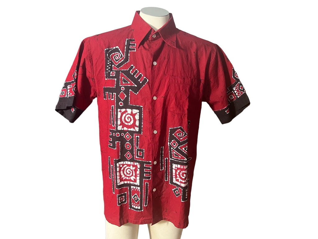 Vintage batik men's shirt M red & black