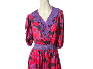 Vintage 80's Susan Freis dress xs red & purple