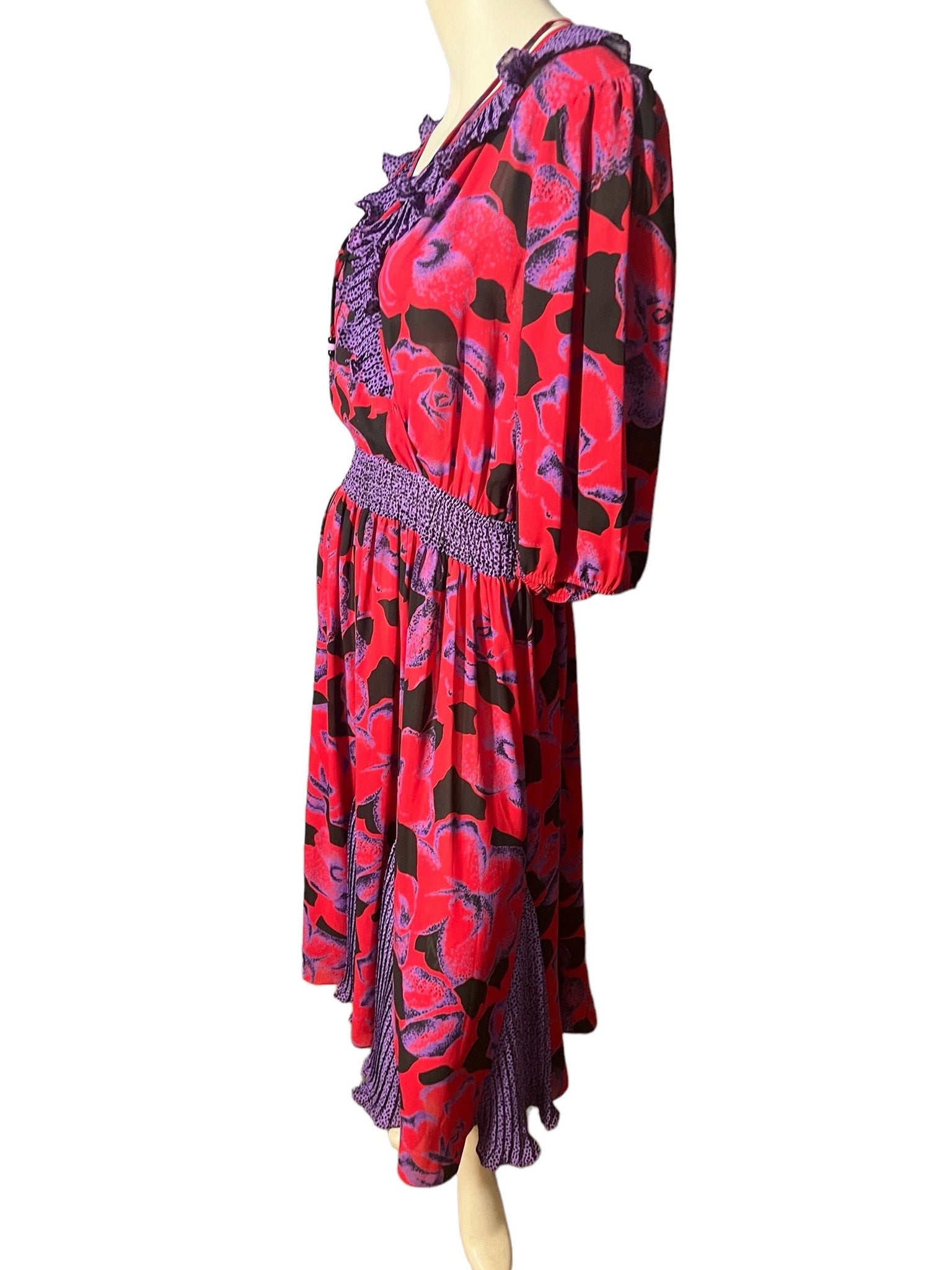 Vintage 80's Susan Freis dress xs red & purple