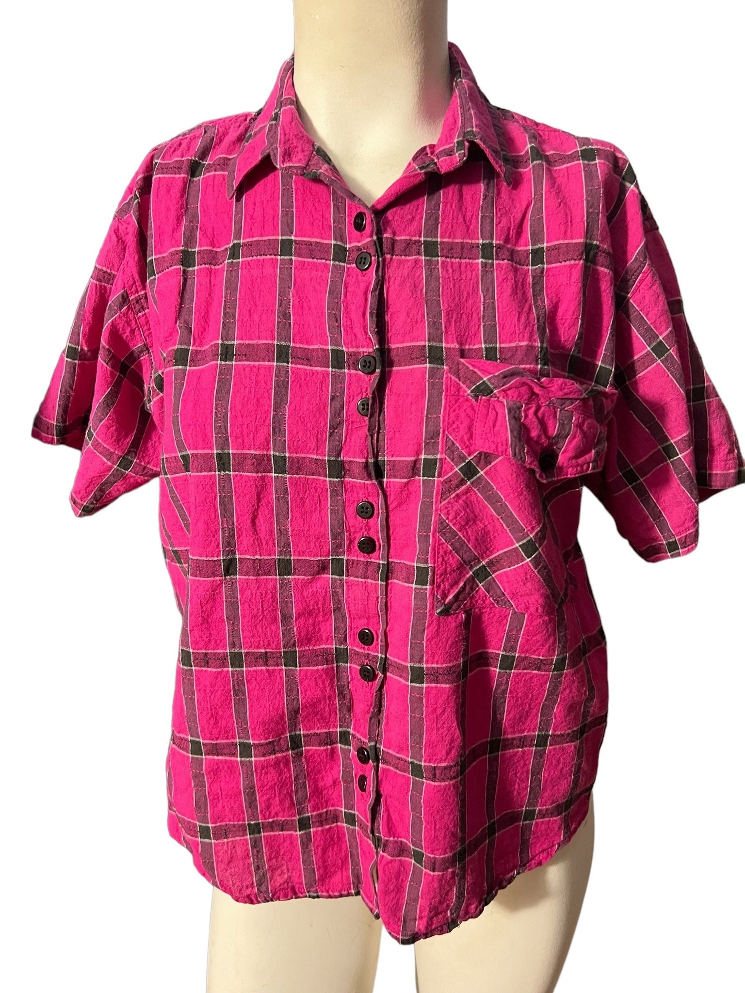 Vintage 80's pink button up top M Chez T