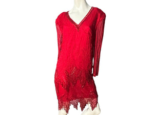 Vintage red 80's bead dress M Scala