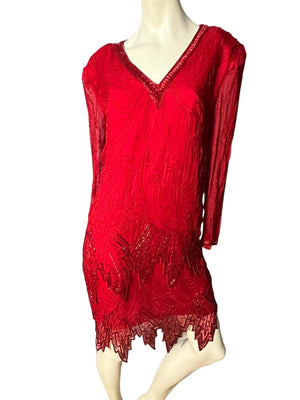 Vintage red 80's bead dress M Scala