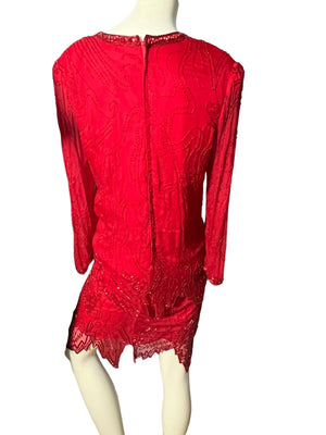 Vintage red 80's bead dress M Scala