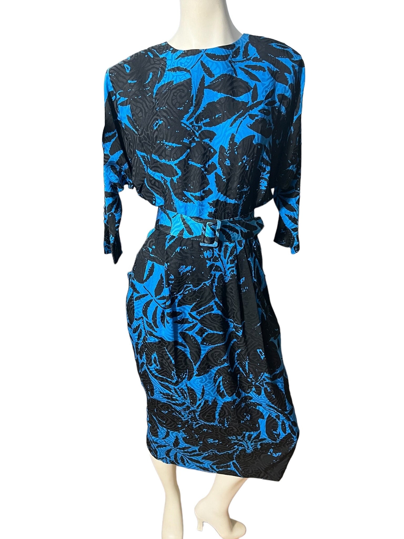 Vintage silk blue & black 80's dress 8