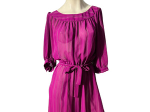 Vintage 80's sheer pink striped dress M