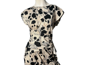 Vintage 80's leopard fitted bustle dress M