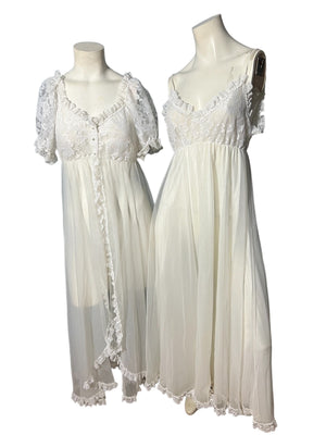 Vintage peignoir set lingerie nightgown M