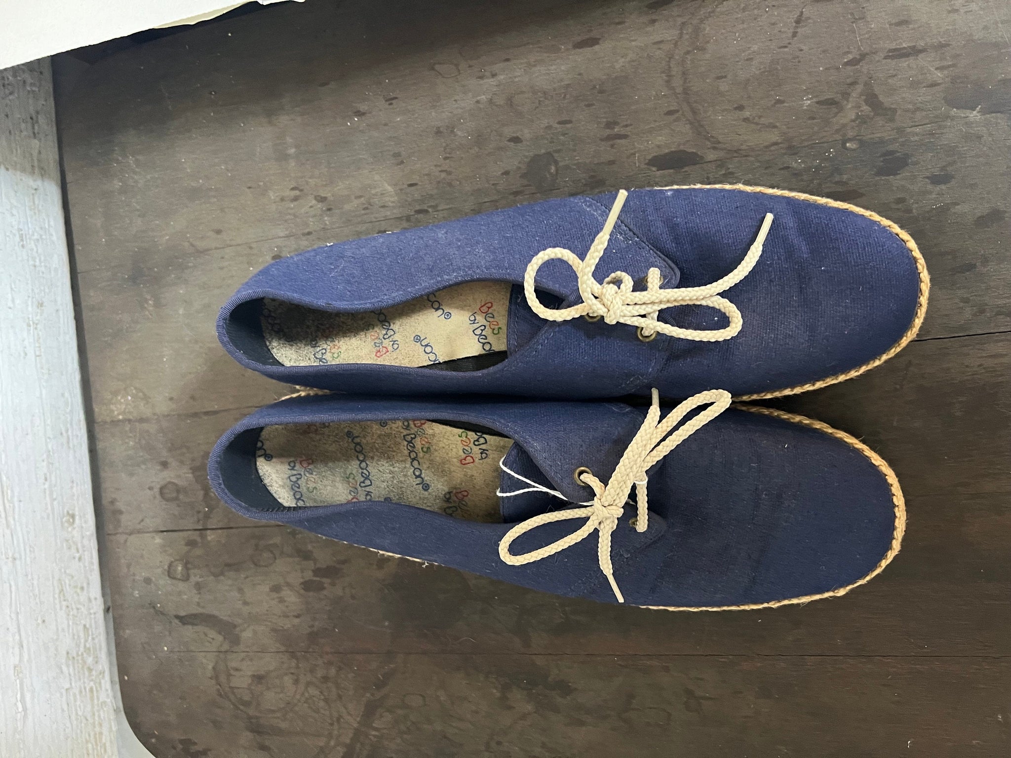 vintage 70's blue wedge canvas shoes 9