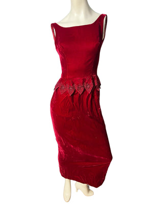 Vintage 60's red velvet formal dress S