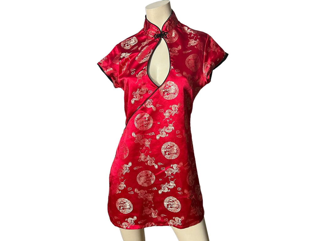 vintage red Oriental mini dress L Frederick's of Hollywood