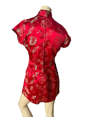 vintage red Oriental mini dress L Frederick's of Hollywood