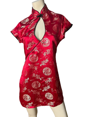 vintage red Oriental mini dress L Frederick's of Hollywood