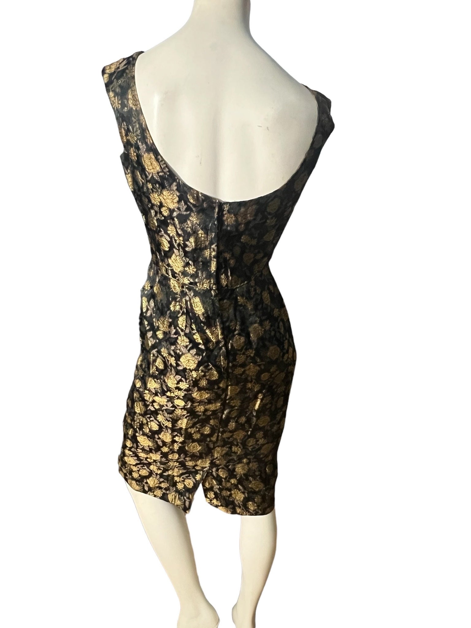 vintage 1950's fitted black & gold dress S Bullocks