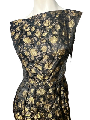 vintage 1950's fitted black & gold dress S Bullocks