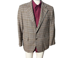 Vintage 70's brown plaid suit jacket 42