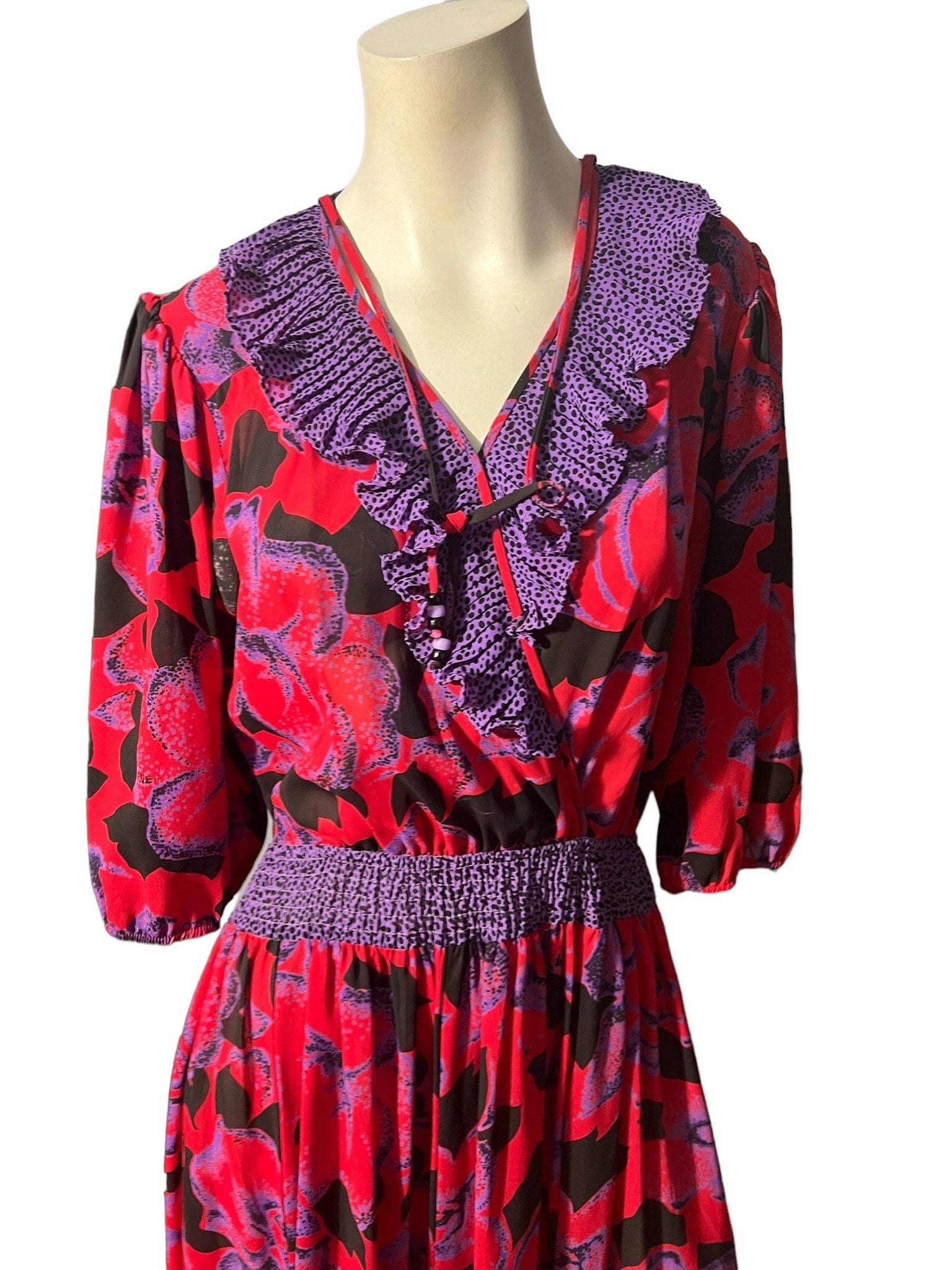 Vintage 80's Susan Freis dress xs red & purple