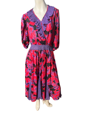 Vintage 80's Susan Freis dress xs red & purple