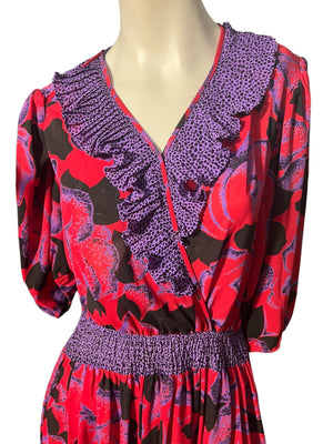 Vintage 80's Susan Freis dress xs red & purple