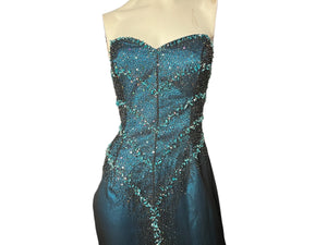 Vintage 80's turquoise & black bead gown 12 Alyce