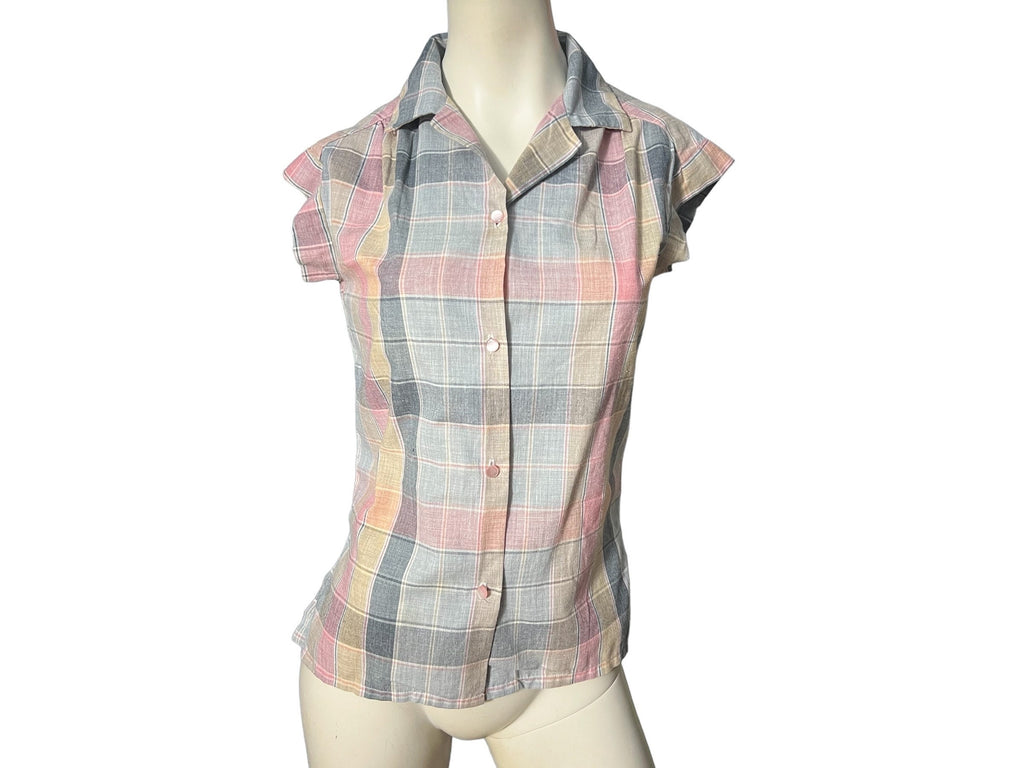 vintage 80's blouse plaid S M