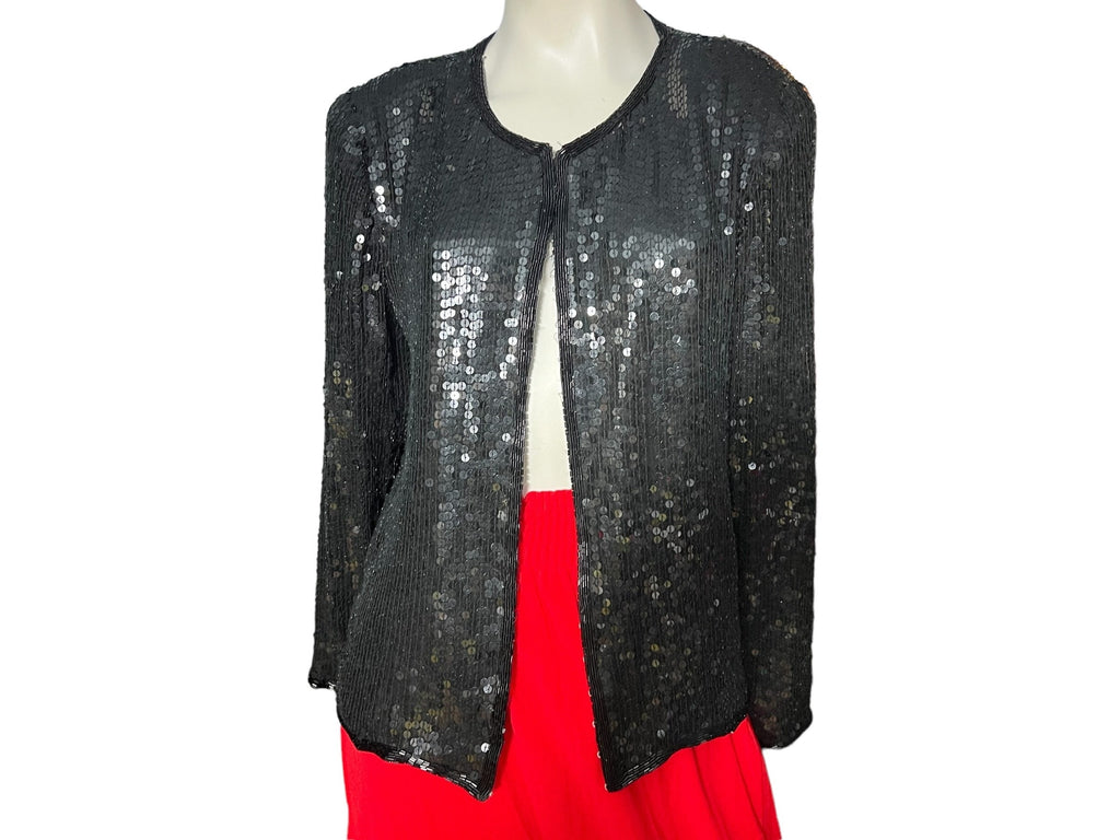 vintage black sequin jacket L Stenay