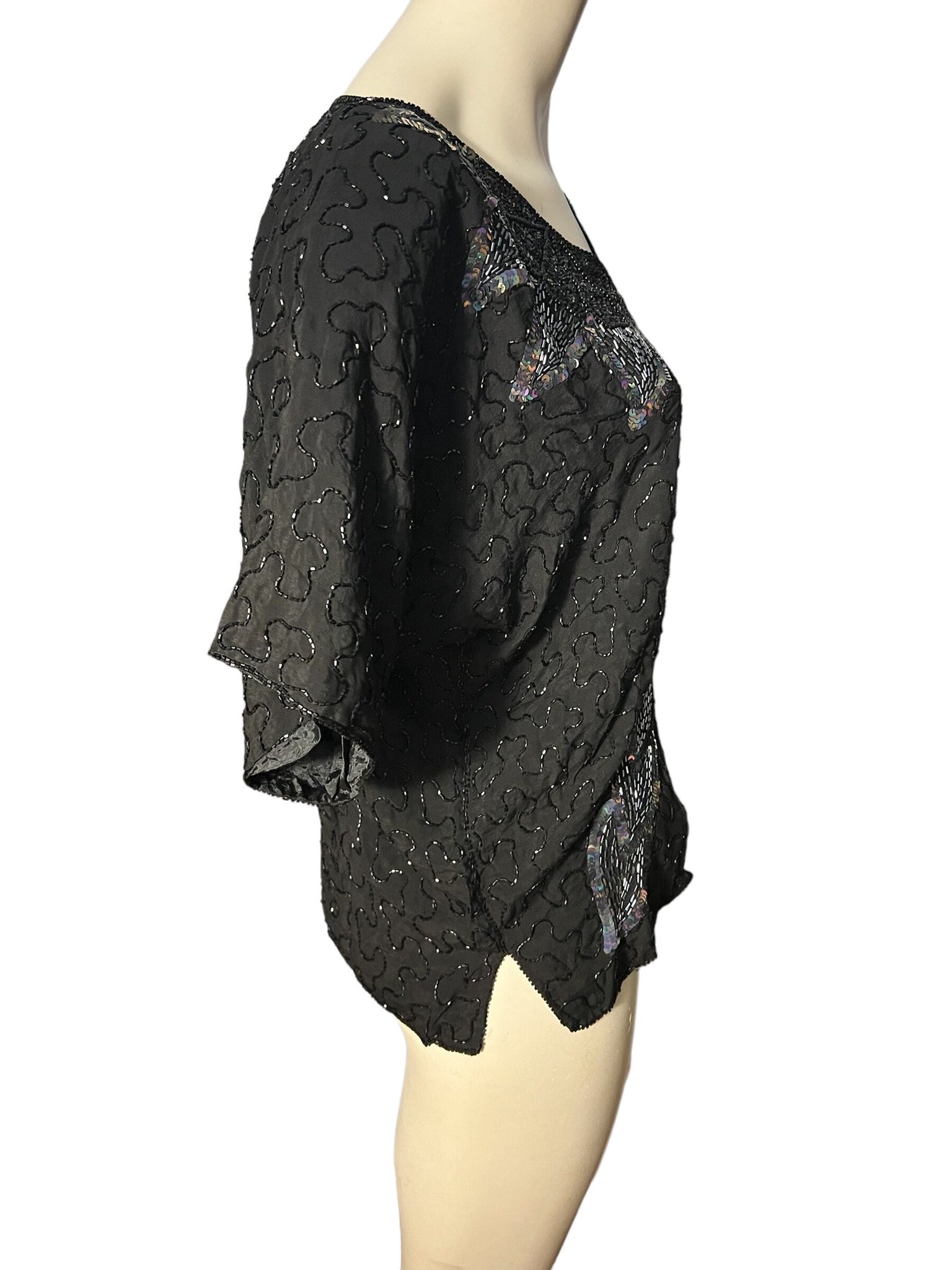 vintage 80's bead & sequin shirt L