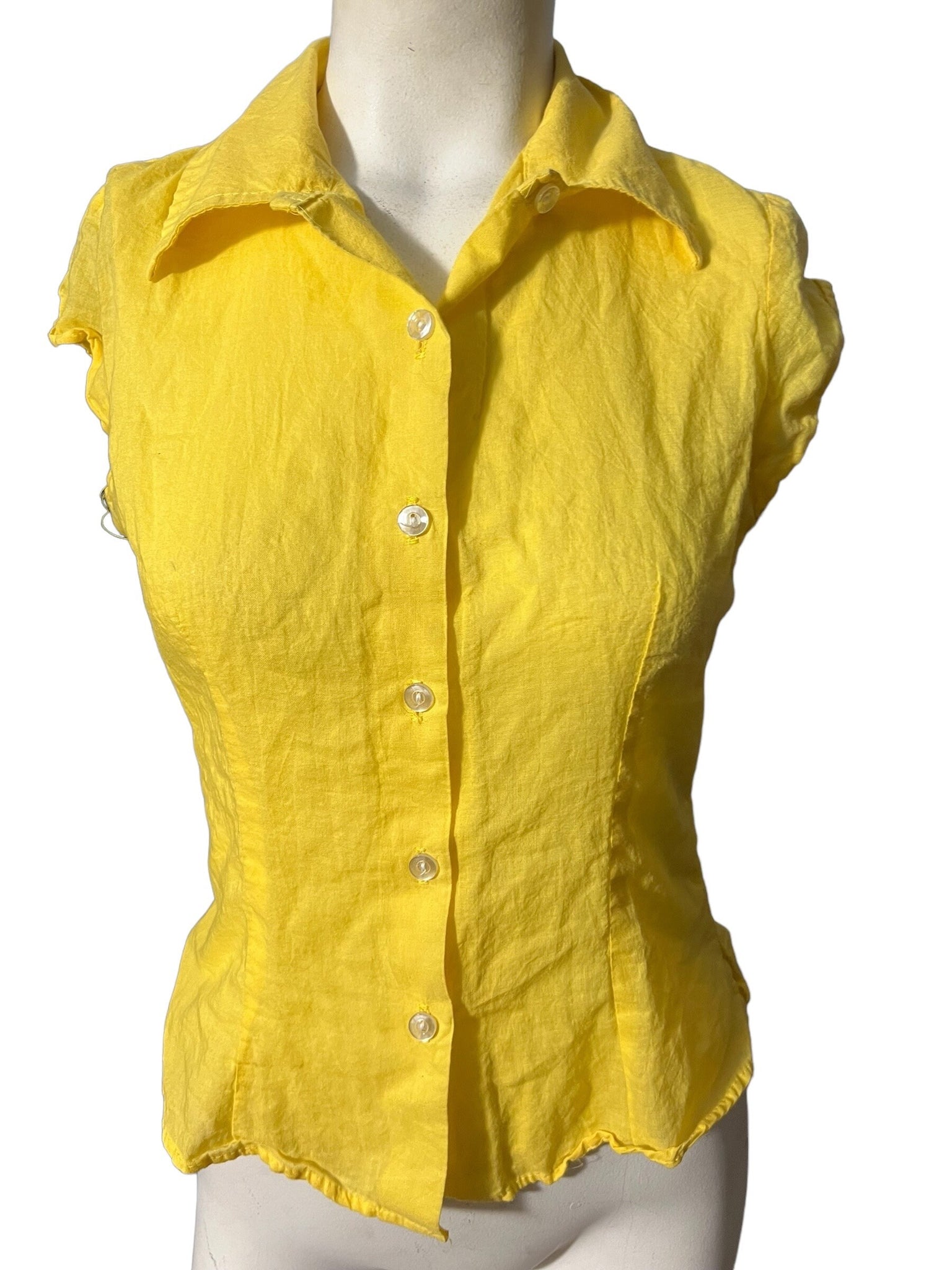 Vintage 80's yellow sleeveless blouse M