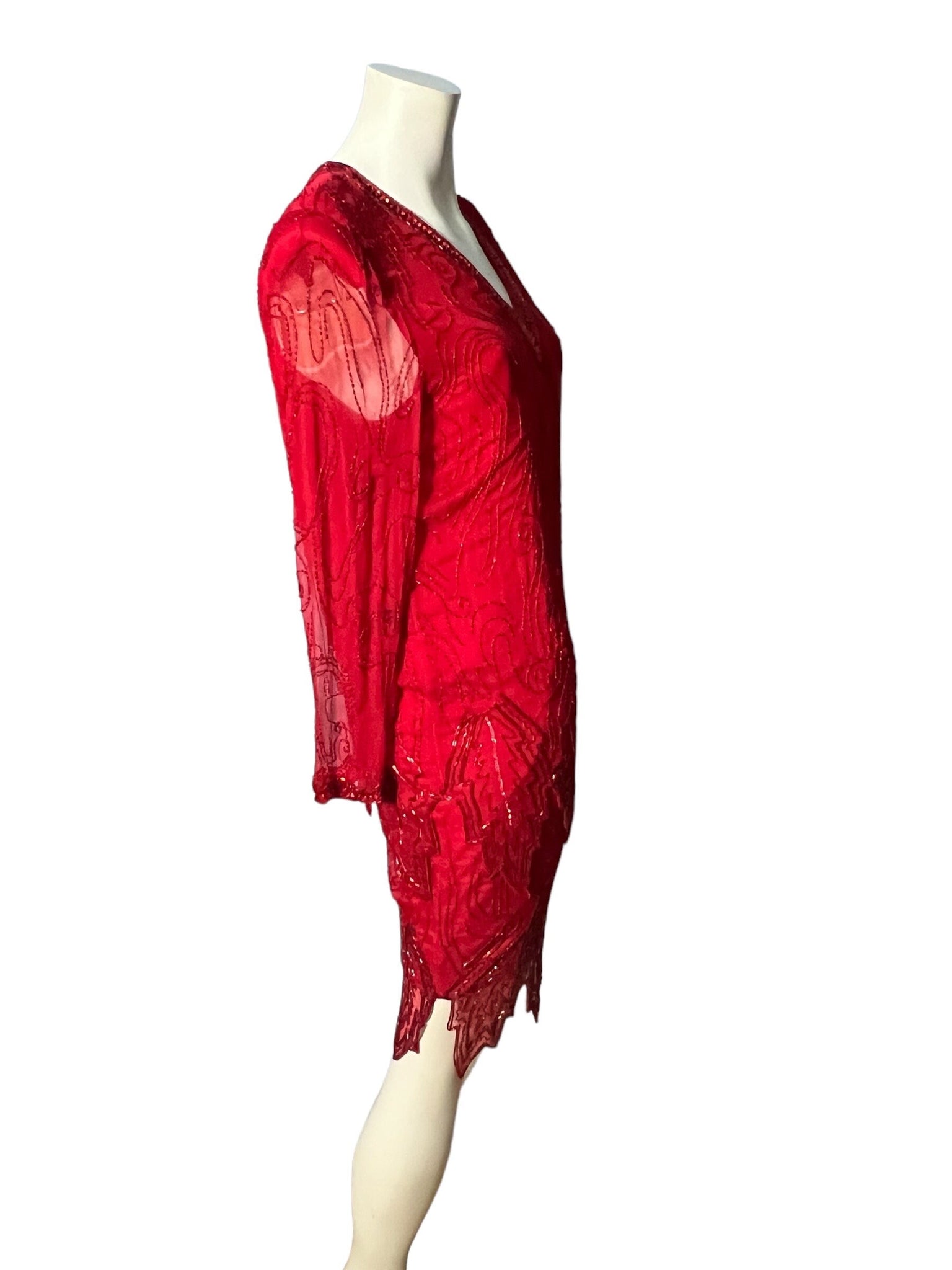 Vintage red 80's bead dress M Scala