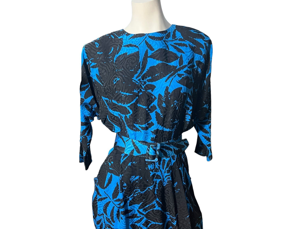 Vintage silk blue & black 80's dress 8