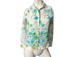 Vintage 70's blue floral blouse S Rhonda Lee