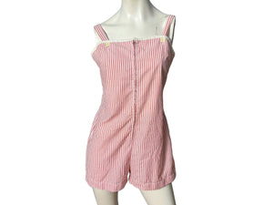 vintage 50's red striped romper M cotton