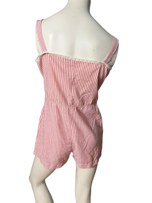 vintage 50's red striped romper M cotton