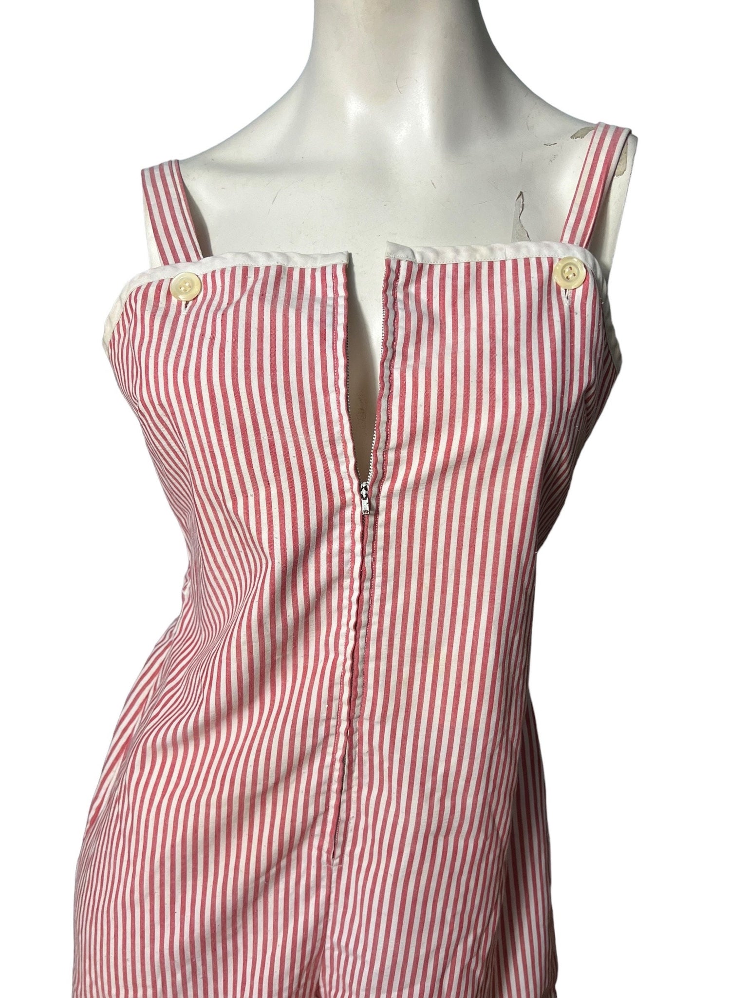 vintage 50's red striped romper M cotton