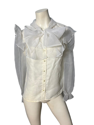 vintage white ruffle blouse chiffon M L