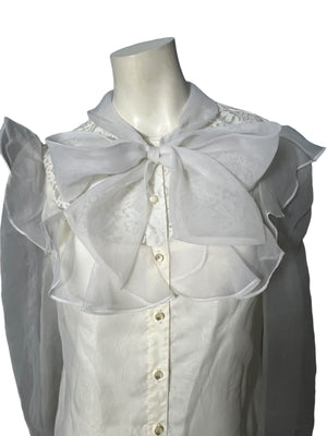 vintage white ruffle blouse chiffon M L