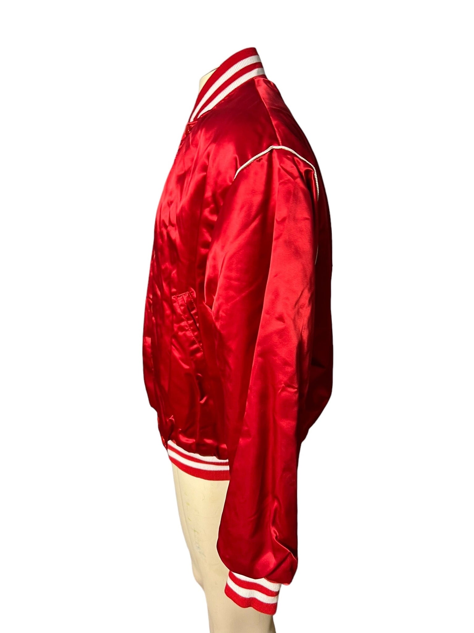 vintage 80's red men's satin baseball jacket XL