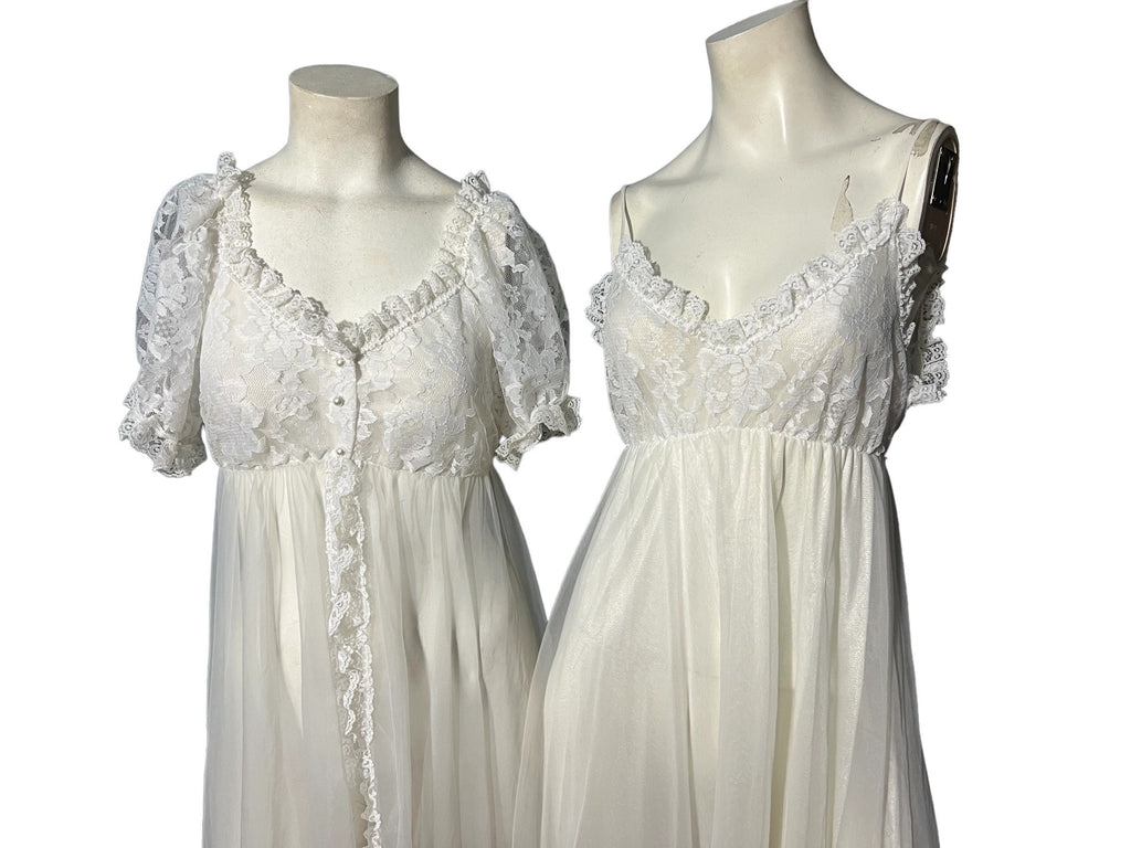 Vintage peignoir set lingerie nightgown M