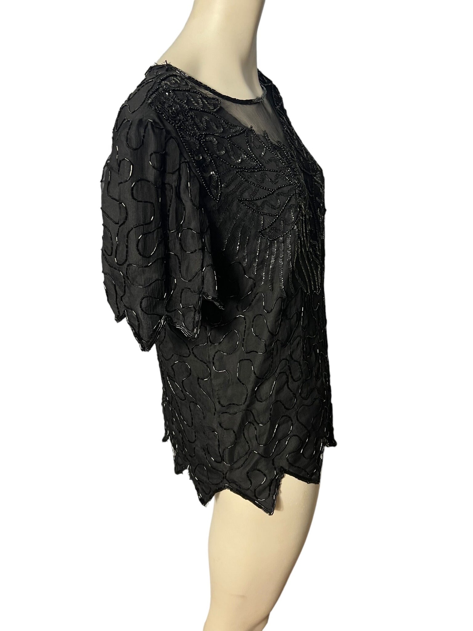 vintage black bead top XL Laurence Kazar