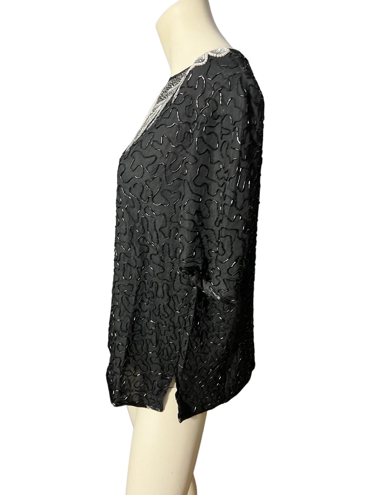 Vintage black bead silk top M Anujan