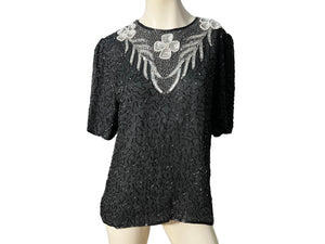 Vintage black bead silk top M Anujan