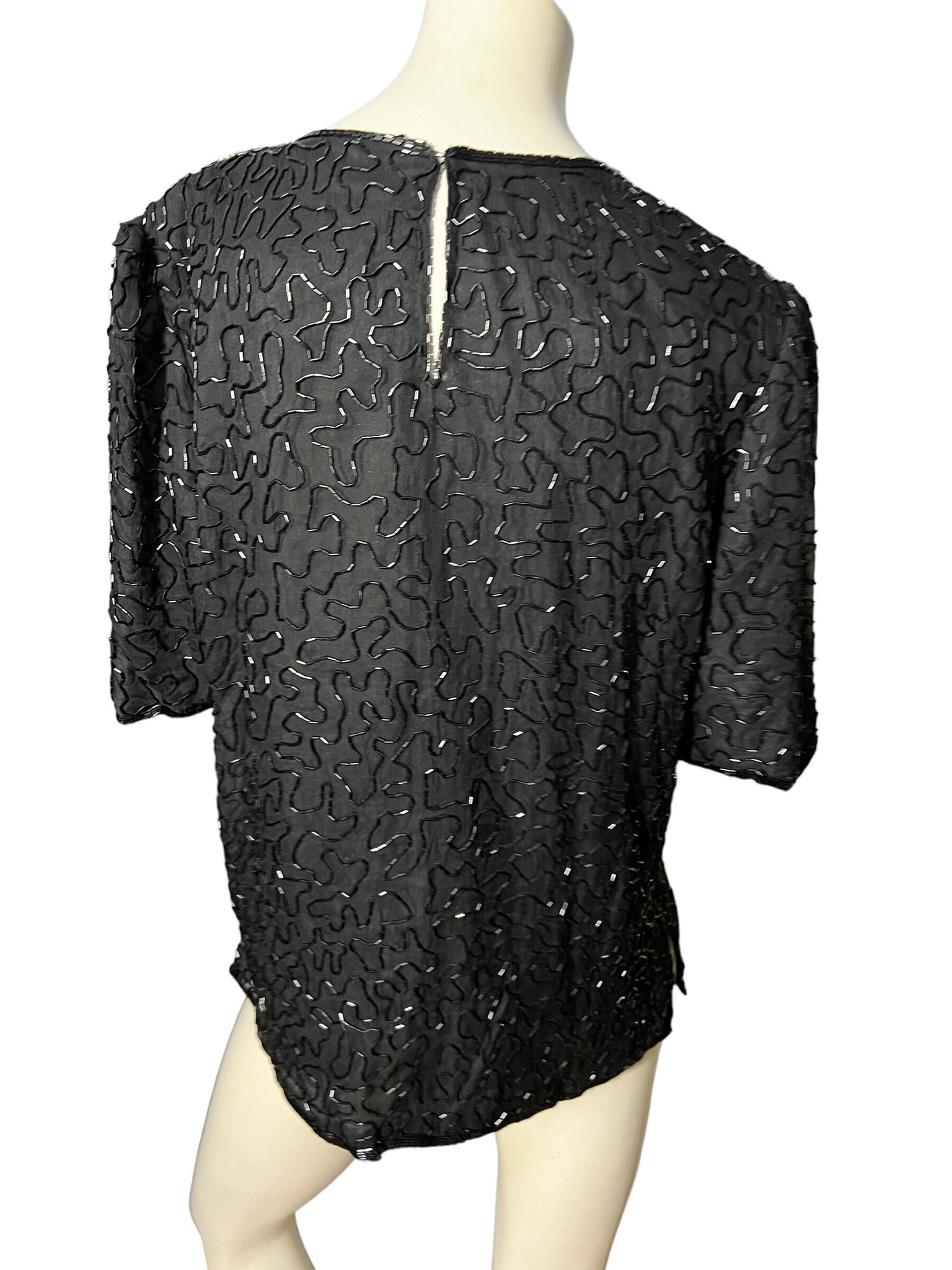 Vintage black bead silk top M Anujan