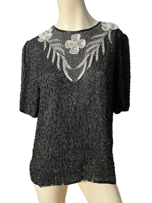 Vintage black bead silk top M Anujan