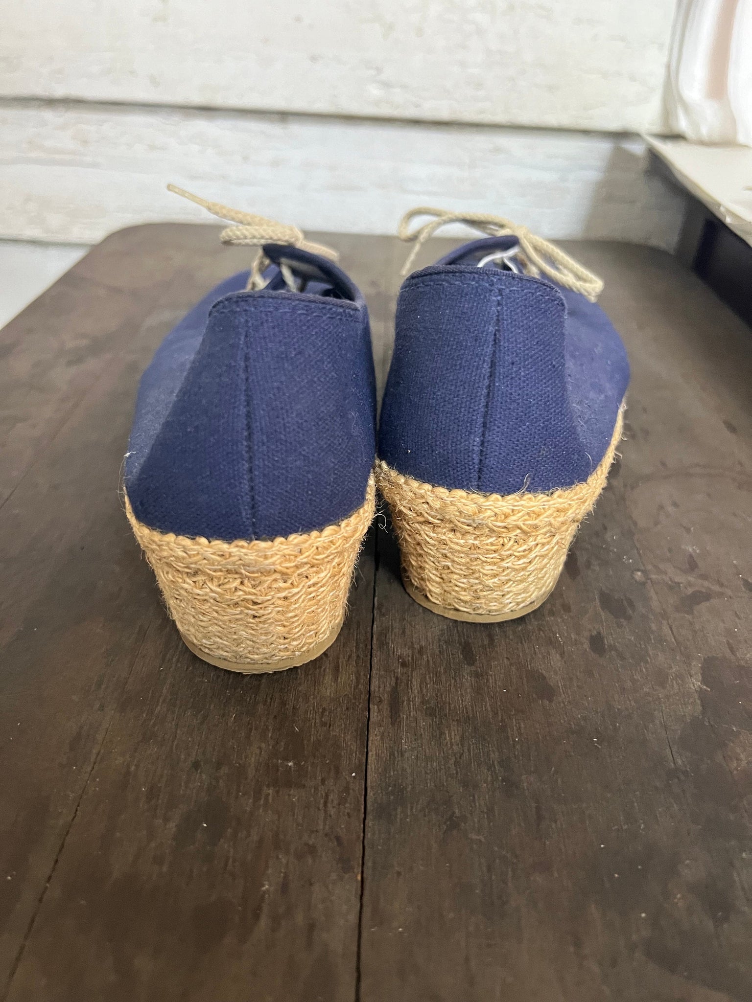 vintage 70's blue wedge canvas shoes 9