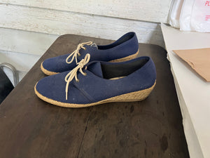 vintage 70's blue wedge canvas shoes 9