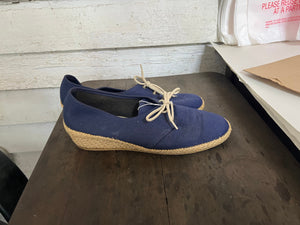 vintage 70's blue wedge canvas shoes 9